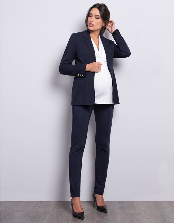 My go to casual work outfit while pregnant—Stretch High Rise